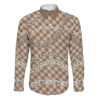 Brown Aloha Hawaii Shell Lei Family Matching Mermaid Dress and Hawaiian Shirt Palaka Hebrew Cone Honey Cowrie Elegant Curves LT14 Dad's Shirt - Long Sleeve Brown - Polynesian Pride
