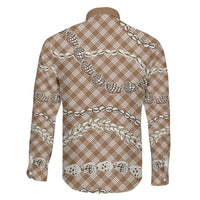 Brown Aloha Hawaii Shell Lei Family Matching Off The Shoulder Long Sleeve Dress and Hawaiian Shirt Palaka Hebrew Cone Honey Cowrie Elegant Curves LT14 - Polynesian Pride