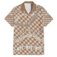 Brown Aloha Hawaii Shell Lei Family Matching Off Shoulder Maxi Dress and Hawaiian Shirt Palaka Hebrew Cone Honey Cowrie Elegant Curves - Polynesian Pride