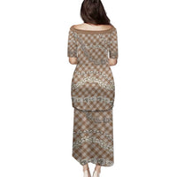 Brown Aloha Hawaii Shell Lei Family Matching Puletasi and Hawaiian Shirt Palaka Hebrew Cone Honey Cowrie Elegant Curves LT14 - Polynesian Pride