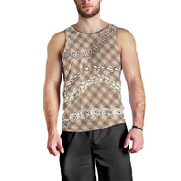 Brown Aloha Hawaii Shell Lei Men Tank Top Palaka Hebrew Cone Honey Cowrie Elegant Curves - Polynesian Pride
