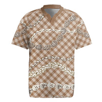 Brown Aloha Hawaii Shell Lei Rugby Jersey Palaka Hebrew Cone Honey Cowrie Elegant Curves - Polynesian Pride