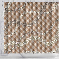 Brown Aloha Hawaii Shell Lei Shower Curtain Palaka Hebrew Cone Honey Cowrie Elegant Curves - Polynesian Pride