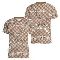 Brown Aloha Hawaii Shell Lei Women V-Neck T-Shirt Palaka Hebrew Cone Honey Cowrie Elegant Curves - Polynesian Pride