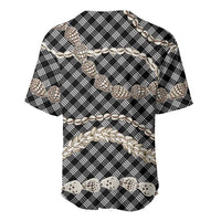 Black Aloha Hawaii Shell Lei Baseball Jersey Palaka Hebrew Cone Honey Cowrie Elegant Curves - Polynesian Pride