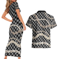 Black Aloha Hawaii Shell Lei Couples Matching Short Sleeve Bodycon Dress and Hawaiian Shirt Palaka Hebrew Cone Honey Cowrie Elegant Curves - Polynesian Pride