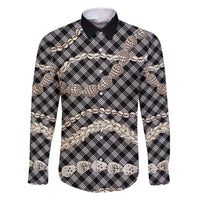 Black Aloha Hawaii Shell Lei Family Matching Long Sleeve Bodycon Dress and Hawaiian Shirt Palaka Hebrew Cone Honey Cowrie Elegant Curves LT14 Dad's Shirt - Long Sleeve Black - Polynesian Pride