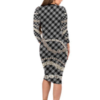 Black Aloha Hawaii Shell Lei Family Matching Long Sleeve Bodycon Dress and Hawaiian Shirt Palaka Hebrew Cone Honey Cowrie Elegant Curves LT14 - Polynesian Pride