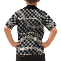 Black Aloha Hawaii Shell Lei Family Matching Off The Shoulder Long Sleeve Dress and Hawaiian Shirt Palaka Hebrew Cone Honey Cowrie Elegant Curves LT14 - Polynesian Pride