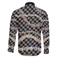 Black Aloha Hawaii Shell Lei Family Matching Off The Shoulder Long Sleeve Dress and Hawaiian Shirt Palaka Hebrew Cone Honey Cowrie Elegant Curves LT14 - Polynesian Pride