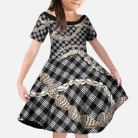 Black Aloha Hawaii Shell Lei Family Matching Off Shoulder Maxi Dress and Hawaiian Shirt Palaka Hebrew Cone Honey Cowrie Elegant Curves LT14 Daughter's Dress Black - Polynesian Pride