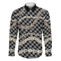 Black Aloha Hawaii Shell Lei Family Matching Off Shoulder Maxi Dress and Hawaiian Shirt Palaka Hebrew Cone Honey Cowrie Elegant Curves LT14 Dad's Shirt - Long Sleeve Black - Polynesian Pride