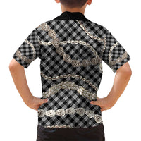 Black Aloha Hawaii Shell Lei Family Matching Off Shoulder Short Dress and Hawaiian Shirt Palaka Hebrew Cone Honey Cowrie Elegant Curves LT14 - Polynesian Pride