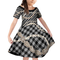 Black Aloha Hawaii Shell Lei Family Matching Off Shoulder Short Dress and Hawaiian Shirt Palaka Hebrew Cone Honey Cowrie Elegant Curves LT14 Daughter's Dress Black - Polynesian Pride