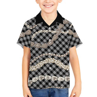 Black Aloha Hawaii Shell Lei Family Matching Off Shoulder Short Dress and Hawaiian Shirt Palaka Hebrew Cone Honey Cowrie Elegant Curves LT14 Son's Shirt Black - Polynesian Pride