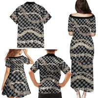 Black Aloha Hawaii Shell Lei Family Matching Puletasi and Hawaiian Shirt Palaka Hebrew Cone Honey Cowrie Elegant Curves LT14 - Polynesian Pride