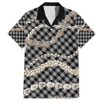 Black Aloha Hawaii Shell Lei Family Matching Short Sleeve Bodycon Dress and Hawaiian Shirt Palaka Hebrew Cone Honey Cowrie Elegant Curves - Polynesian Pride