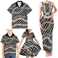 Black Aloha Hawaii Shell Lei Family Matching Tank Maxi Dress and Hawaiian Shirt Palaka Hebrew Cone Honey Cowrie Elegant Curves LT14 - Polynesian Pride