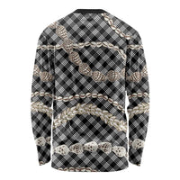 Black Aloha Hawaii Shell Lei Long Sleeve Shirt Palaka Hebrew Cone Honey Cowrie Elegant Curves - Polynesian Pride