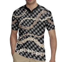 Black Aloha Hawaii Shell Lei Rugby Jersey Palaka Hebrew Cone Honey Cowrie Elegant Curves - Polynesian Pride