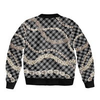 Black Aloha Hawaii Shell Lei Sleeve Zip Bomber Jacket Palaka Hebrew Cone Honey Cowrie Elegant Curves - Polynesian Pride