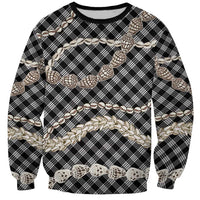 Black Aloha Hawaii Shell Lei Sweatshirt Palaka Hebrew Cone Honey Cowrie Elegant Curves - Polynesian Pride