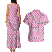 Pink Aloha Hawaii Shell Lei Couples Matching Tank Maxi Dress and Hawaiian Shirt Palaka Hebrew Cone Honey Cowrie Elegant Curves LT14 - Polynesian Pride