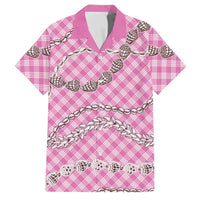Pink Aloha Hawaii Shell Lei Family Matching Long Sleeve Bodycon Dress and Hawaiian Shirt Palaka Hebrew Cone Honey Cowrie Elegant Curves LT14 Dad's Shirt - Short Sleeve Pink - Polynesian Pride