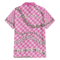 Pink Aloha Hawaii Shell Lei Family Matching Long Sleeve Bodycon Dress and Hawaiian Shirt Palaka Hebrew Cone Honey Cowrie Elegant Curves - Polynesian Pride