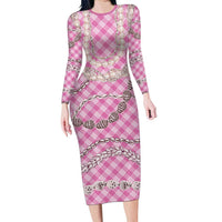 Pink Aloha Hawaii Shell Lei Family Matching Long Sleeve Bodycon Dress and Hawaiian Shirt Palaka Hebrew Cone Honey Cowrie Elegant Curves LT14 Mom's Dress Pink - Polynesian Pride