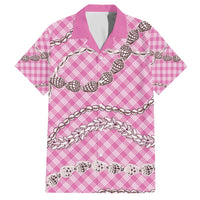 Pink Aloha Hawaii Shell Lei Family Matching Off The Shoulder Long Sleeve Dress and Hawaiian Shirt Palaka Hebrew Cone Honey Cowrie Elegant Curves LT14 Dad's Shirt - Short Sleeve Pink - Polynesian Pride