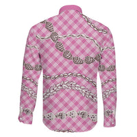 Pink Aloha Hawaii Shell Lei Family Matching Off The Shoulder Long Sleeve Dress and Hawaiian Shirt Palaka Hebrew Cone Honey Cowrie Elegant Curves LT14 - Polynesian Pride