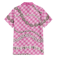 Pink Aloha Hawaii Shell Lei Family Matching Off Shoulder Short Dress and Hawaiian Shirt Palaka Hebrew Cone Honey Cowrie Elegant Curves LT14 - Polynesian Pride