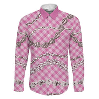Pink Aloha Hawaii Shell Lei Family Matching Off Shoulder Short Dress and Hawaiian Shirt Palaka Hebrew Cone Honey Cowrie Elegant Curves LT14 Dad's Shirt - Long Sleeve Pink - Polynesian Pride