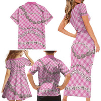 Pink Aloha Hawaii Shell Lei Family Matching Short Sleeve Bodycon Dress and Hawaiian Shirt Palaka Hebrew Cone Honey Cowrie Elegant Curves LT14 - Polynesian Pride