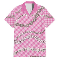 Pink Aloha Hawaii Shell Lei Family Matching Short Sleeve Bodycon Dress and Hawaiian Shirt Palaka Hebrew Cone Honey Cowrie Elegant Curves - Polynesian Pride