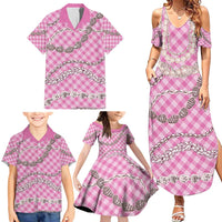 Pink Aloha Hawaii Shell Lei Family Matching Summer Maxi Dress and Hawaiian Shirt Palaka Hebrew Cone Honey Cowrie Elegant Curves - Polynesian Pride