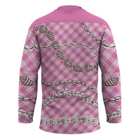 Pink Aloha Hawaii Shell Lei Hockey Jersey Palaka Hebrew Cone Honey Cowrie Elegant Curves - Polynesian Pride