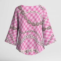 Pink Aloha Hawaii Shell Lei Kimono Sleeve Blouse Palaka Hebrew Cone Honey Cowrie Elegant Curves - Polynesian Pride