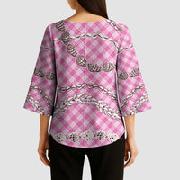 Pink Aloha Hawaii Shell Lei Kimono Sleeve Blouse Palaka Hebrew Cone Honey Cowrie Elegant Curves - Polynesian Pride