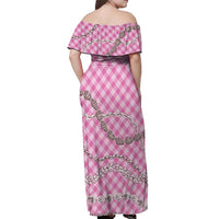 Pink Aloha Hawaii Shell Lei Off Shoulder Maxi Dress Palaka Hebrew Cone Honey Cowrie Elegant Curves - Polynesian Pride
