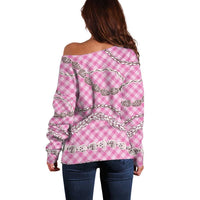 Pink Aloha Hawaii Shell Lei Off Shoulder Sweater Palaka Hebrew Cone Honey Cowrie Elegant Curves - Polynesian Pride