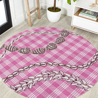 Pink Aloha Hawaii Shell Lei Round Carpet Palaka Hebrew Cone Honey Cowrie Elegant Curves - Polynesian Pride