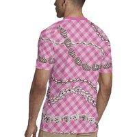 Pink Aloha Hawaii Shell Lei Rugby Jersey Palaka Hebrew Cone Honey Cowrie Elegant Curves - Polynesian Pride