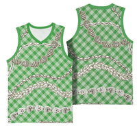 Green Aloha Hawaii Shell Lei Basketball Jersey Palaka Hebrew Cone Honey Cowrie Elegant Curves - Polynesian Pride