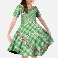 Green Aloha Hawaii Shell Lei Family Matching Long Sleeve Bodycon Dress and Hawaiian Shirt Palaka Hebrew Cone Honey Cowrie Elegant Curves LT14 Daughter's Dress Green - Polynesian Pride