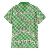 Green Aloha Hawaii Shell Lei Family Matching Long Sleeve Bodycon Dress and Hawaiian Shirt Palaka Hebrew Cone Honey Cowrie Elegant Curves LT14 - Polynesian Pride