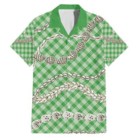 Green Aloha Hawaii Shell Lei Family Matching Mermaid Dress and Hawaiian Shirt Palaka Hebrew Cone Honey Cowrie Elegant Curves LT14 Dad's Shirt - Short Sleeve Green - Polynesian Pride