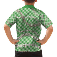 Green Aloha Hawaii Shell Lei Family Matching Off The Shoulder Long Sleeve Dress and Hawaiian Shirt Palaka Hebrew Cone Honey Cowrie Elegant Curves LT14 - Polynesian Pride