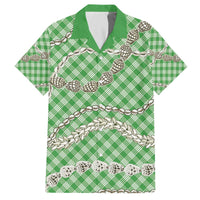 Green Aloha Hawaii Shell Lei Family Matching Off The Shoulder Long Sleeve Dress and Hawaiian Shirt Palaka Hebrew Cone Honey Cowrie Elegant Curves LT14 Dad's Shirt - Short Sleeve Green - Polynesian Pride